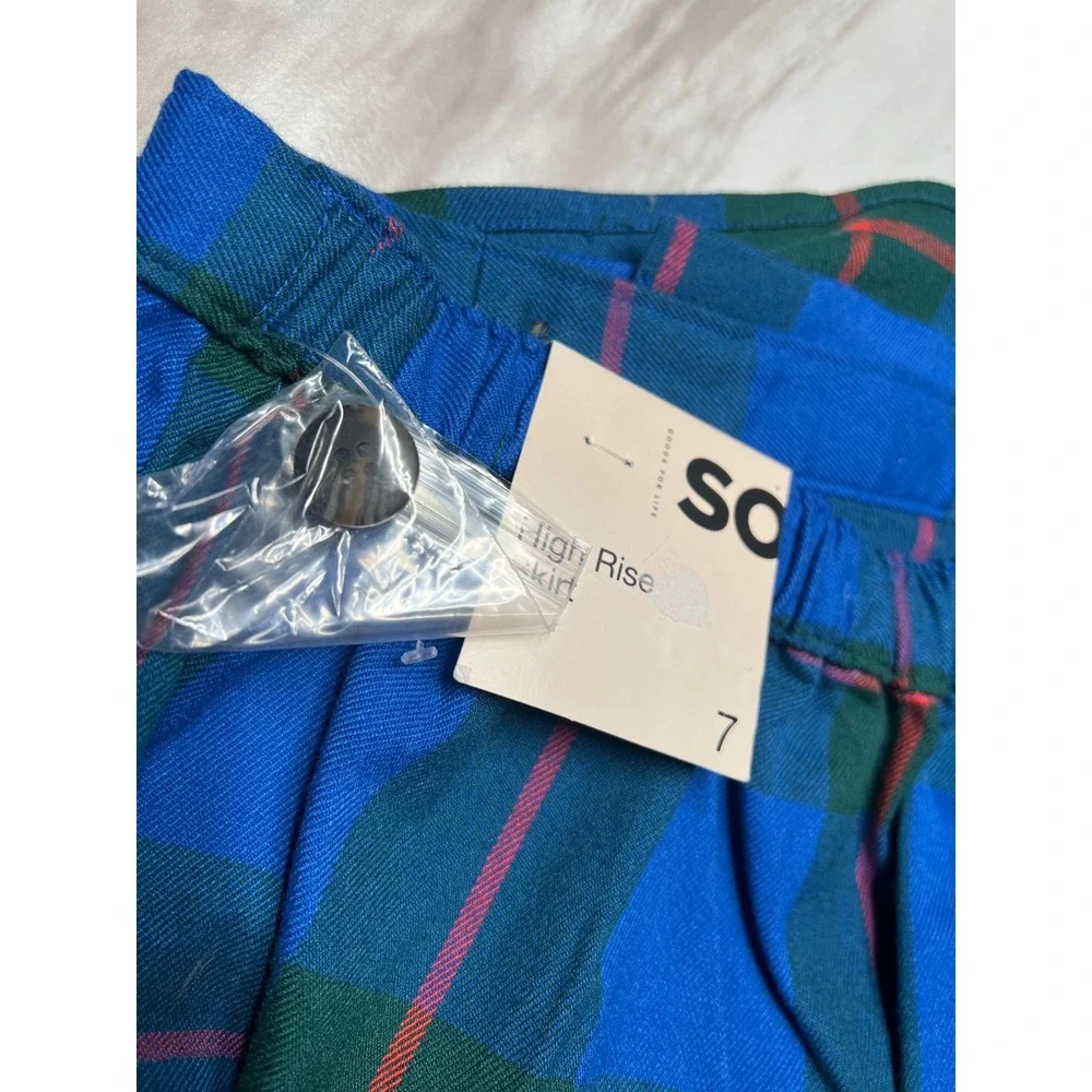 SO Goods for Life Blue Green Plaid Faux Wrap Mini Skirt High Rise Size 7 NWT - Picture 5 of 6